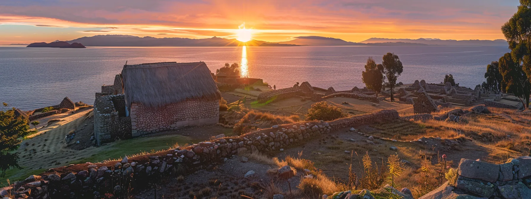 Breathtaking sunrise over the sacred waters and islands of lake Titicaca