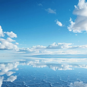 Capture the mesmerizing expanse of salar de uyuni's endless salt horizon under a vibrant, expansive blue sky.
